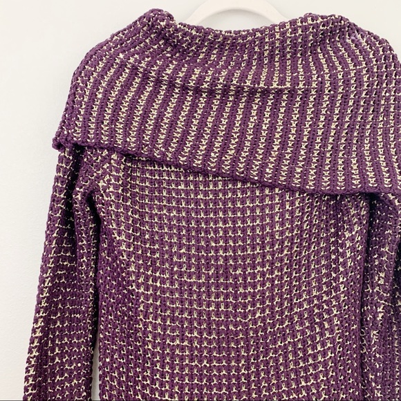 Cache Dark Purple Metallic Gold Cowl Neck Sweater - Picture 7 of 8